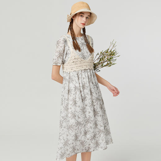 Famecoco范可儿雪纺印花连衣裙夏季新款高腰甜美初恋裙两件套F223FA040 商品图3