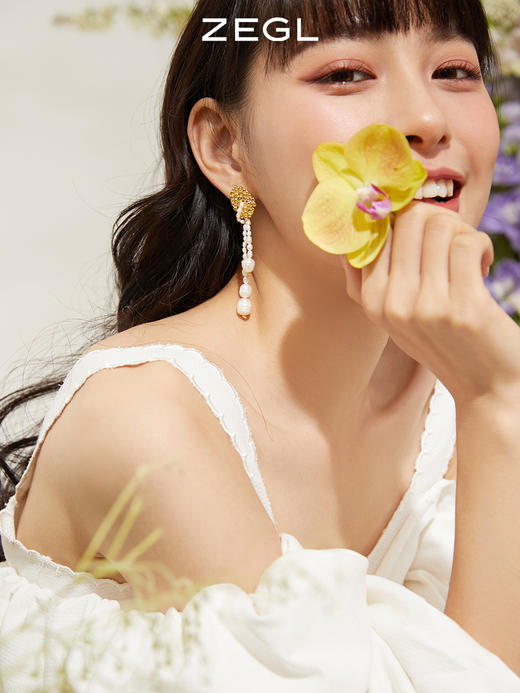 ZEGL复古淡水珍珠耳环女小众设计感高级长款流苏耳钉925银针耳饰 商品图2