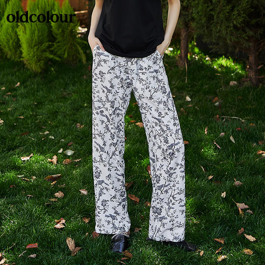 oldcolour2022夏季新品裤子女中国风国潮酷设计感薄款碎花长裤女BO21073040B 商品图0