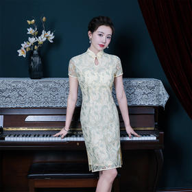 浅色蕾丝旗袍仙女裙，少女改良年轻款复古日常连衣裙YSD-05943