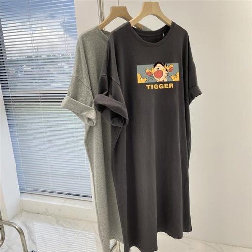 黛唯梵短袖t恤裙女夏季宽松大码中长款过膝开叉长裙懒人连衣裙纯棉裙子 商品图8