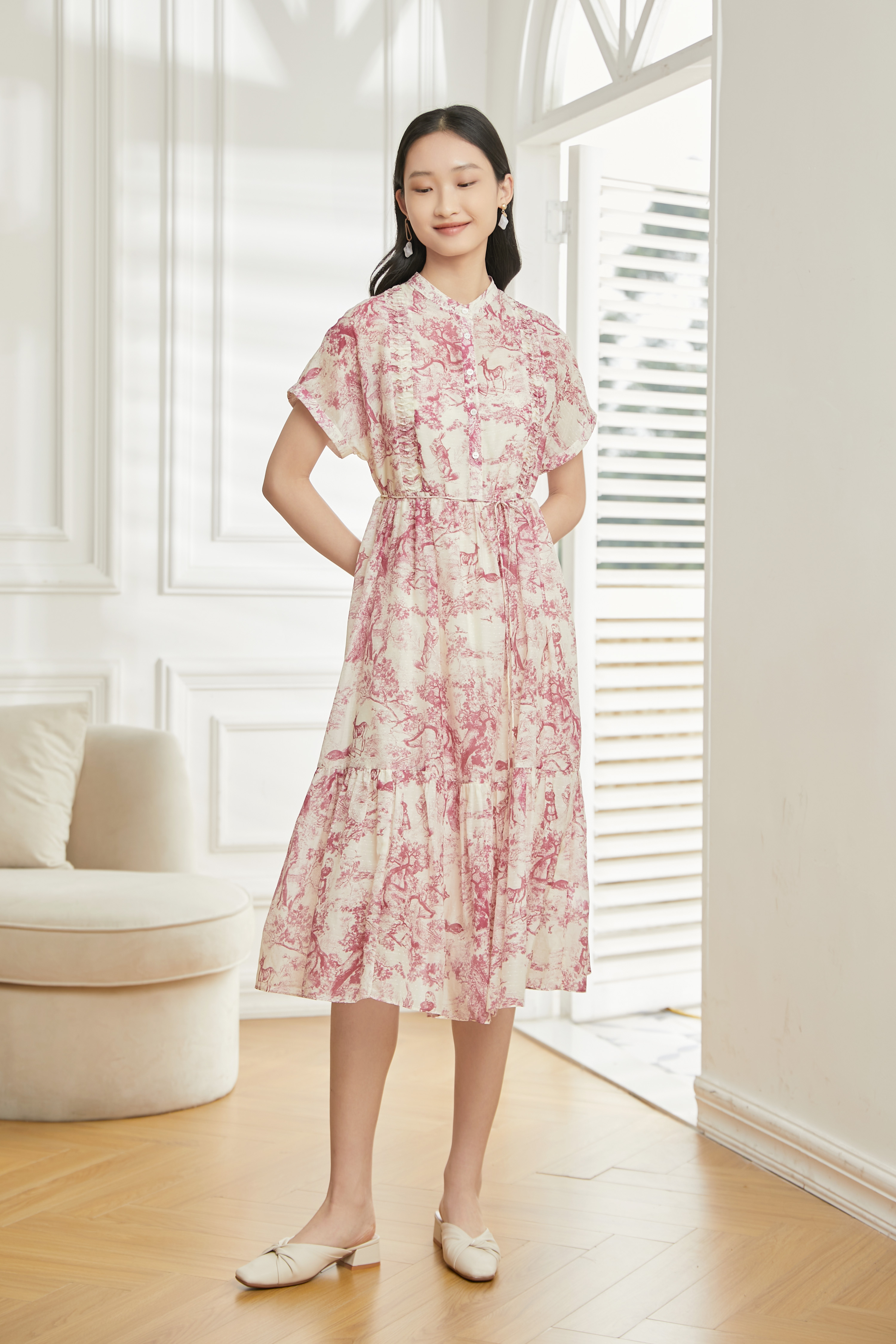 2s3843  海棠红连衣裙