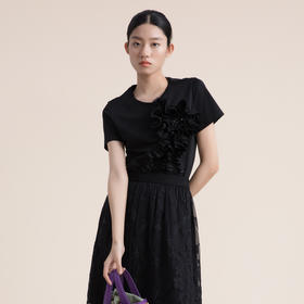 谜底白色T恤女短袖2022夏季立体爱心钉珠修身圆领上衣222MT0528