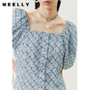 NEELLY纳俪商场同款复古方领满印连衣裙女泡泡袖收腰A字裙中长款N22042Y01050 商品缩略图1