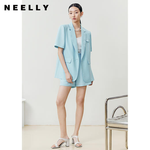 NEELLY纳俪商场同款2022夏季新款短袖西装外套女宽松版通勤上衣N22042C01043 商品图1