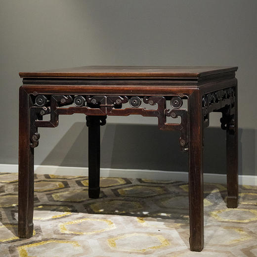 清 红木束腰马蹄腿拐子铜钱纹八仙桌 商品图0