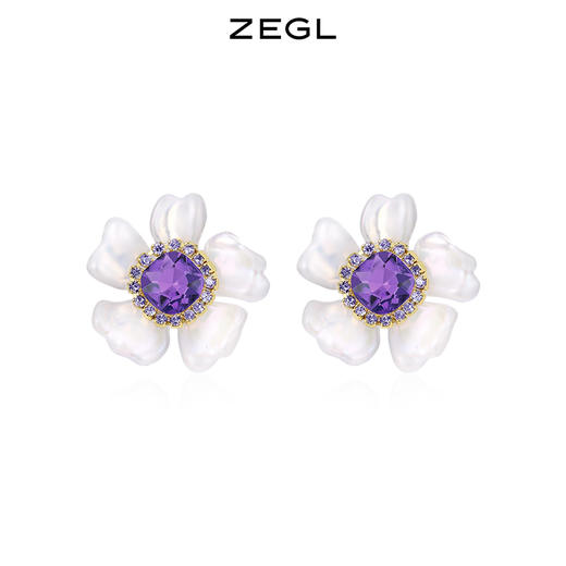 ZEGL花朵耳环女小众设计感高级耳钉2023年新款潮甜酷紫色夏天耳饰 商品图2