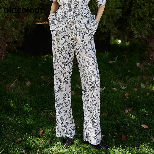 oldcolour2022夏季新品裤子女中国风国潮酷设计感薄款碎花长裤女BO21073040B 商品图4