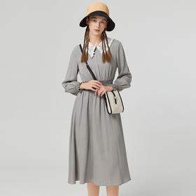 Famecoco范可儿天丝蕾丝娃娃领连衣裙女新款长袖浪漫收腰长裙F223FD004