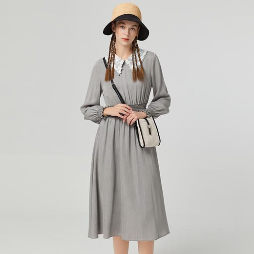 Famecoco范可儿天丝蕾丝娃娃领连衣裙女新款长袖浪漫收腰长裙F223FD004 商品图0