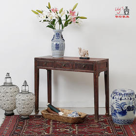 中式古典三屉桌复古老榆木玄关台边桌家居装饰桌桌案几写字桌