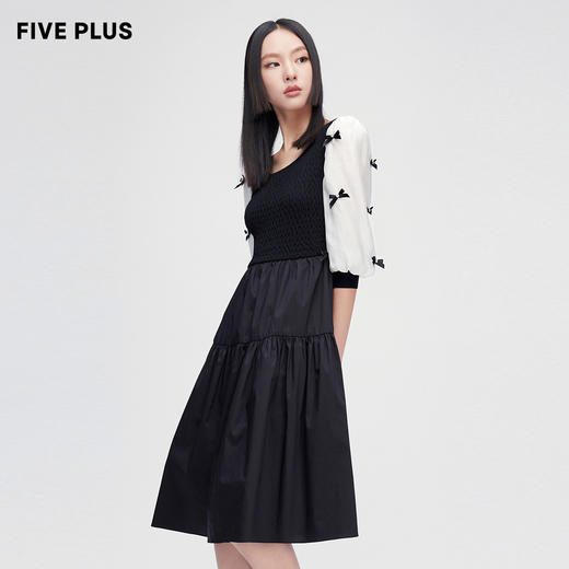 FIVE PLUS2022新款女夏装气质蝴蝶结连衣裙女高腰法式中长款裙子2WN2081370 商品图0