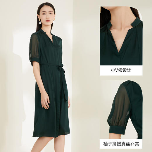 玳莎V领真丝连衣裙女遮肉显瘦收腰夏季新款桑蚕丝通勤气质高级感  CB35110 商品图1