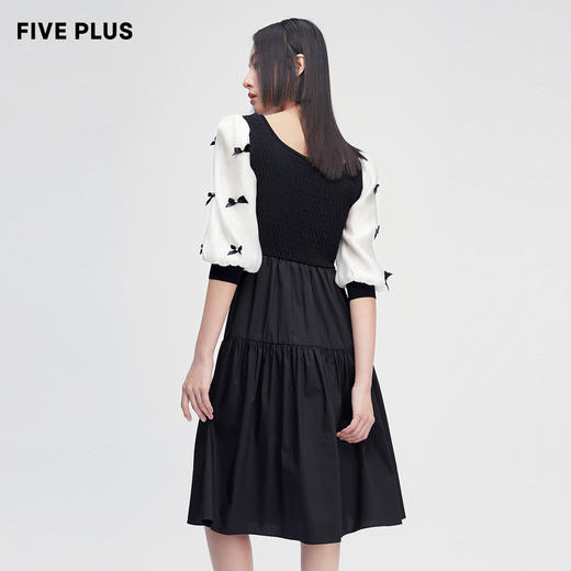 FIVE PLUS2022新款女夏装气质蝴蝶结连衣裙女高腰法式中长款裙子2WN2081370 商品图2