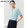 NEELLY纳俪商场同款气质V领波浪短袖针织衫女夏季新品透气单排扣N22042A01033 商品缩略图0