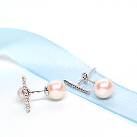 美裕 一生一世 925银 淡水珍珠耳钉 8-9mm白 104969