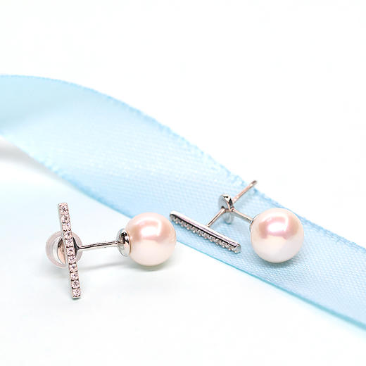 美裕 一生一世 925银 淡水珍珠耳钉 8-9mm白 104969 商品图0