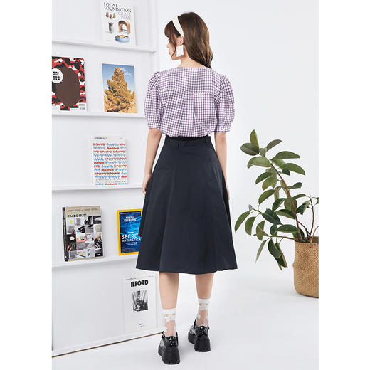 NEELLY纳俪商场同款夏季高腰半身裙女不规则设计小众A字裙简约N22044E04410 商品图4