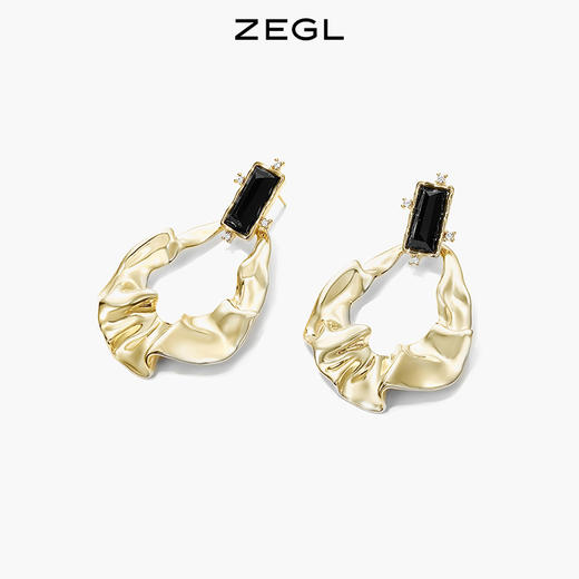 ZEGL褶皱金属耳环女小众设计感高级人造珍珠耳钉ins风复古耳饰品 商品图4