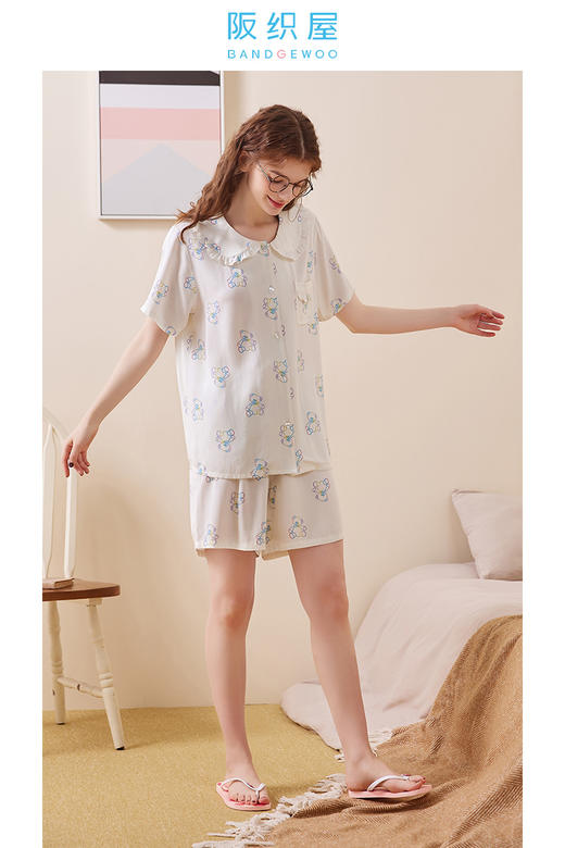 阪织屋亲肤人棉炫彩小熊印花短袖短裤开衫套装/短袖长裤开衫套装/短袖家居裙6531150170703 商品图2