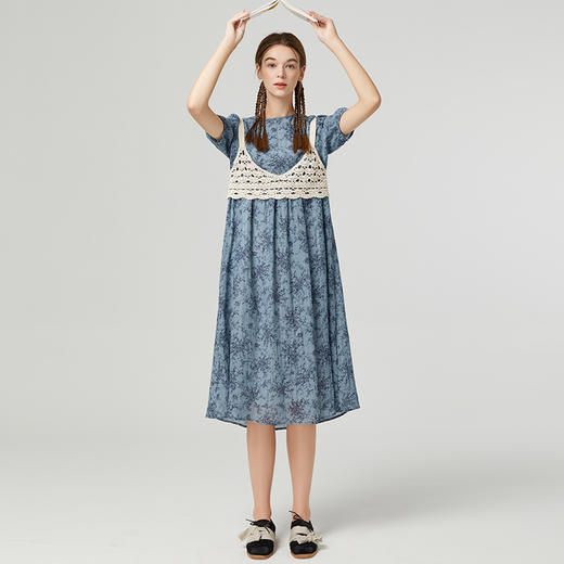 Famecoco范可儿雪纺印花连衣裙夏季新款高腰甜美初恋裙两件套F223FA040 商品图1