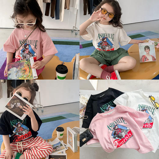 黛唯梵儿童纯棉T恤夏装卡通动漫洋气童装短袖女童百搭半袖打底衫上衣潮 商品图0
