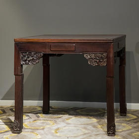 民国 红木透雕灵芝纹带屉棋牌桌
