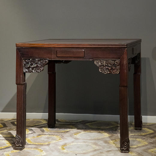 民国 红木透雕灵芝纹带屉棋牌桌 商品图0