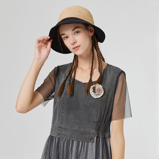 Famecoco范可儿牛仔拼接连衣裙女夏季新款网纱仙女裙收腰显瘦F223FA009 商品图3