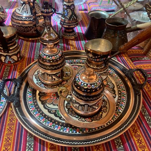 320245手工紫铜雕花珐琅彩手煮咖啡壶咖啡杯组合10cm*25cm 商品图4