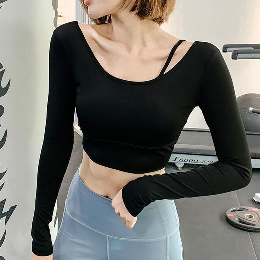 瑜伽服女春秋款性感弹力紧身长袖普拉提健身上衣运动跑步训练T恤 商品图1
