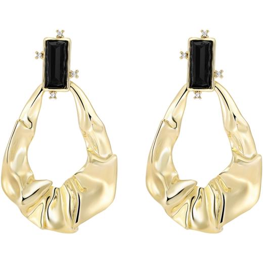 ZEGL褶皱金属耳环女小众设计感高级人造珍珠耳钉ins风复古耳饰品 商品图5