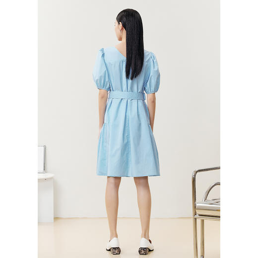 NEELLY纳俪商场同款连衣裙女圆领系带泡泡袖A字裙中长款夏季新款N22042Y01049 商品图3