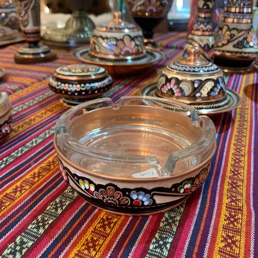 320632手工紫铜雕花珐琅彩烟灰缸5cm*11cm 商品图0