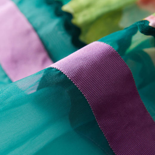 谜底苎麻花色半身裙2022夏季复古优雅拼接欧根纱百褶裙222MB0690 商品图3