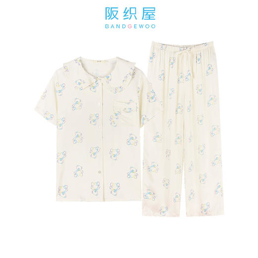 阪织屋亲肤人棉炫彩小熊印花短袖短裤开衫套装/短袖长裤开衫套装/短袖家居裙6531150170703 商品图3
