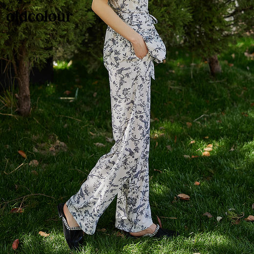 oldcolour2022夏季新品裤子女中国风国潮酷设计感薄款碎花长裤女BO21073040B 商品图2