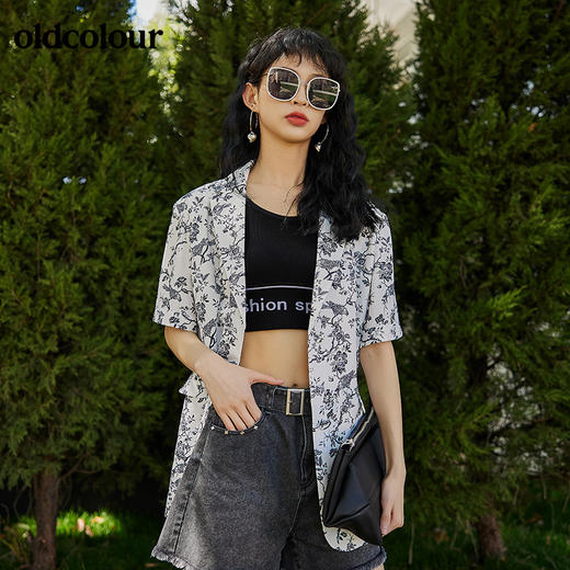 oldcolour2022夏季新品中国风上衣女个性小碎花国潮小西装女薄款 BO21048039B 商品图3