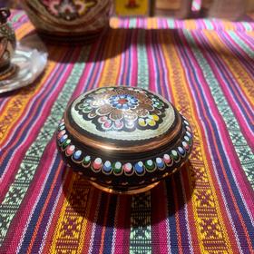 320642手工紫铜雕花珐琅彩铜罐5cm*8cm