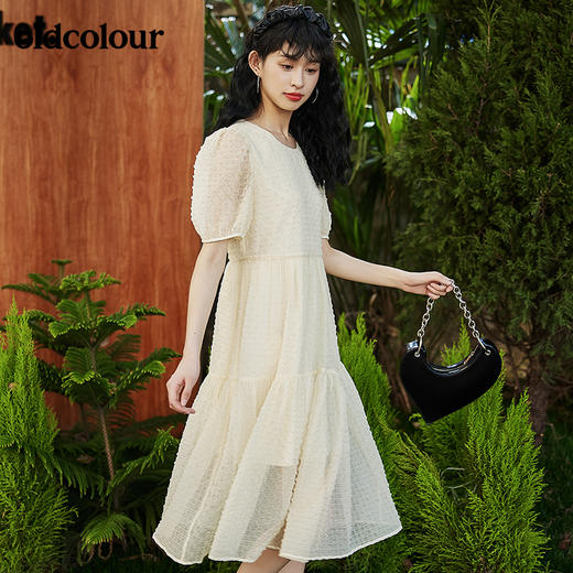 oldcolour夏季新品宽松少女裙提花中长款甜美纯色气质连衣裙BO21101032B 商品图2