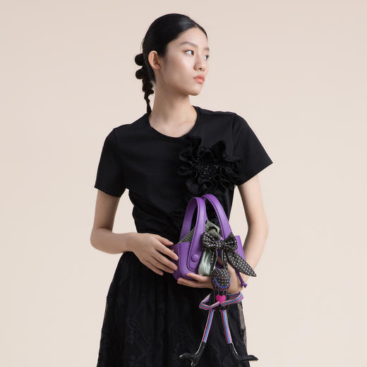 谜底白色T恤女短袖2022夏季立体爱心钉珠修身圆领上衣222MT0528 商品图2