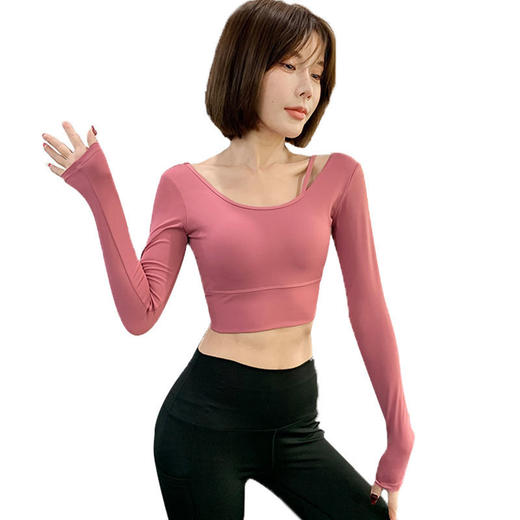 瑜伽服女春秋款性感弹力紧身长袖普拉提健身上衣运动跑步训练T恤 商品图8