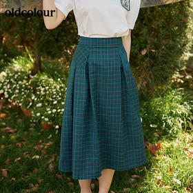 oldcolour2022夏季新品高腰半身裙通勤设计感文艺复古格子半裙BO22063086