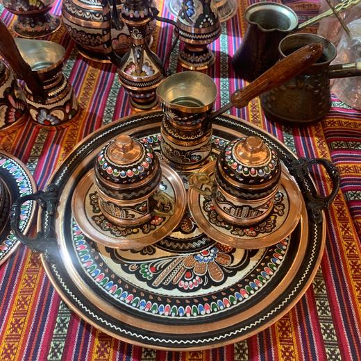 320245手工紫铜雕花珐琅彩手煮咖啡壶咖啡杯组合10cm*25cm 商品图2