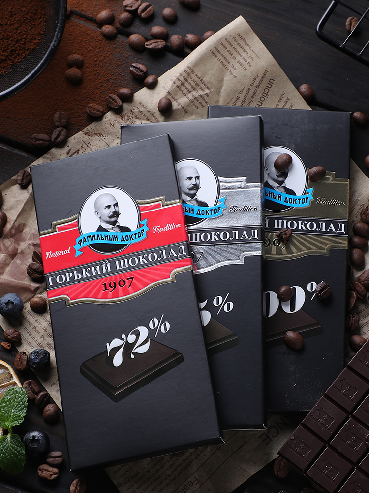 俄罗斯进口精致牌教授世家系列高浓度黑苦巧克力70g/块100%、85%、72%