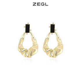 ZEGL褶皱金属耳环女小众设计感高级人造珍珠耳钉ins风复古耳饰品