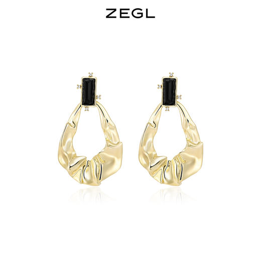 ZEGL褶皱金属耳环女小众设计感高级人造珍珠耳钉ins风复古耳饰品 商品图0