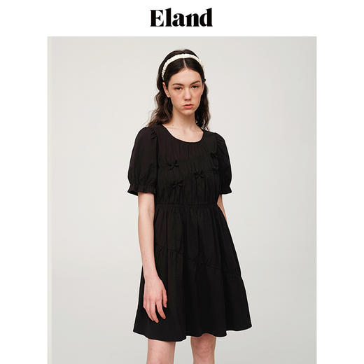 ELAND衣恋简约风褶皱设计中长款短袖连衣裙EEOWC25N4M 商品图0
