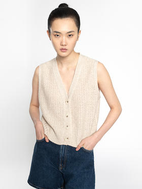 2022新款女士亚麻羊绒5针单股打花针法马甲开衫