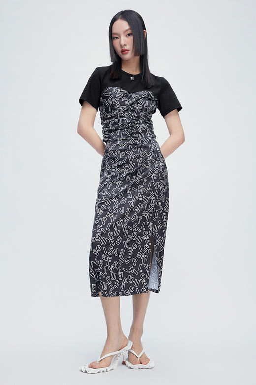 FIVE PLUS2022新款女夏装假两件短袖T恤女宽松字母设计感上衣2WN2021200 商品图4